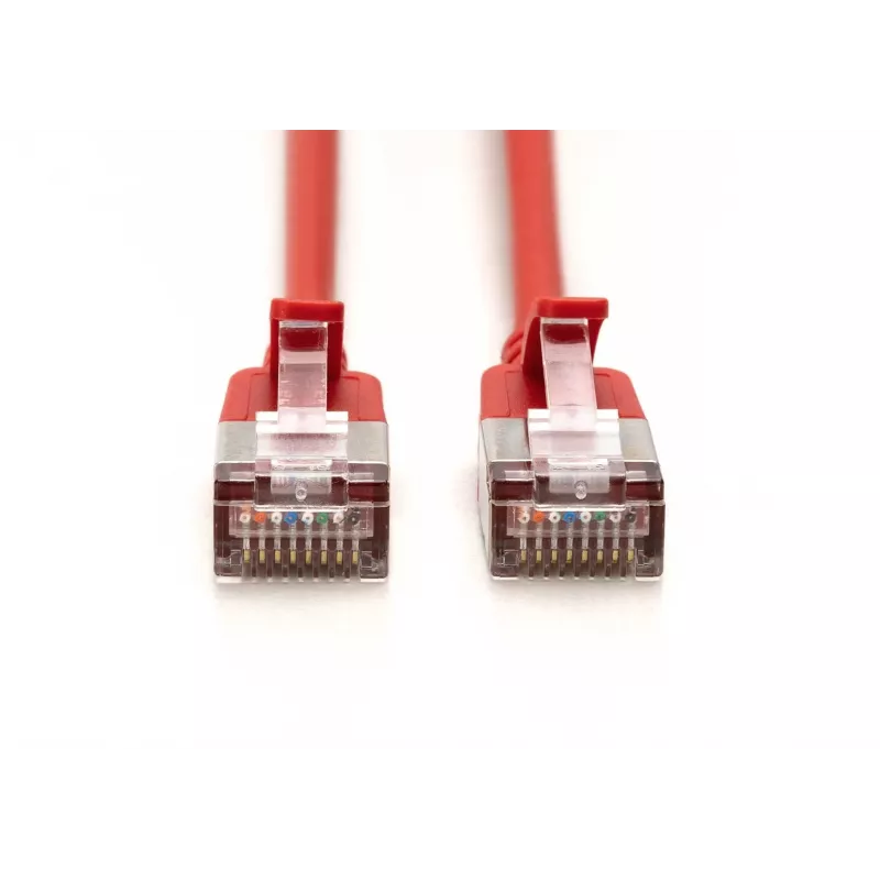 DIGITUS Cable de parcheo slim CAT 6A F-FTP, 3 m, Rojo, pack de 10, LSZH, 10 Gbit/s, 500 MHz
