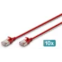 DIGITUS Cable de parcheo slim CAT 6A F-FTP, 3 m, Rojo, pack de 10, LSZH, 10 Gbit/s, 500 MHz