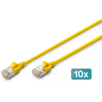 DIGITUS Cable de parcheo Slim CAT 6A F-FTP, 3 m, Amarillo, pack de 10, LSZH, 10G Ethernet, RJ45