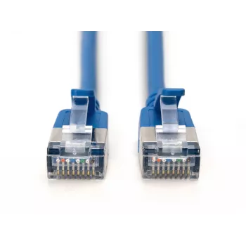DIGITUS CAT 6A F/FTP Slim Patch Cable, 5 m, azul, pack de 10, 10 Gbps, LSZH, RJ45 chapados en oro
