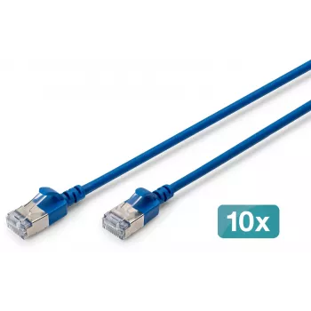 DIGITUS CAT 6A F/FTP Slim Patch Cable, 5 m, azul, pack de 10, 10 Gbps, LSZH, RJ45 chapados en oro
