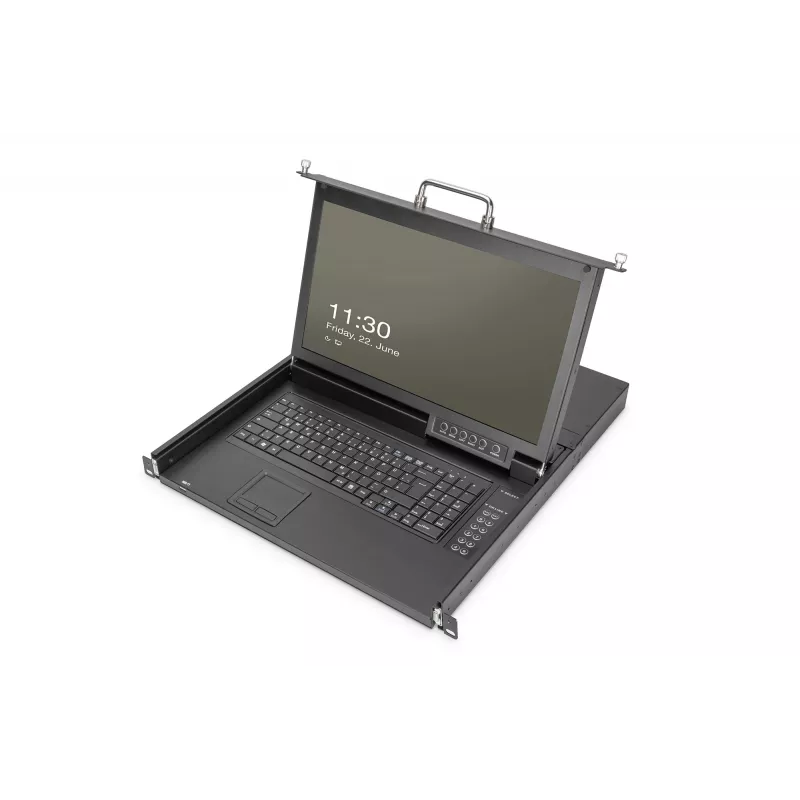 DIGITUS Consola Modular 17 pulgadas LCD HD, KVM VGA de 16 puertos, distribución de teclado alemán