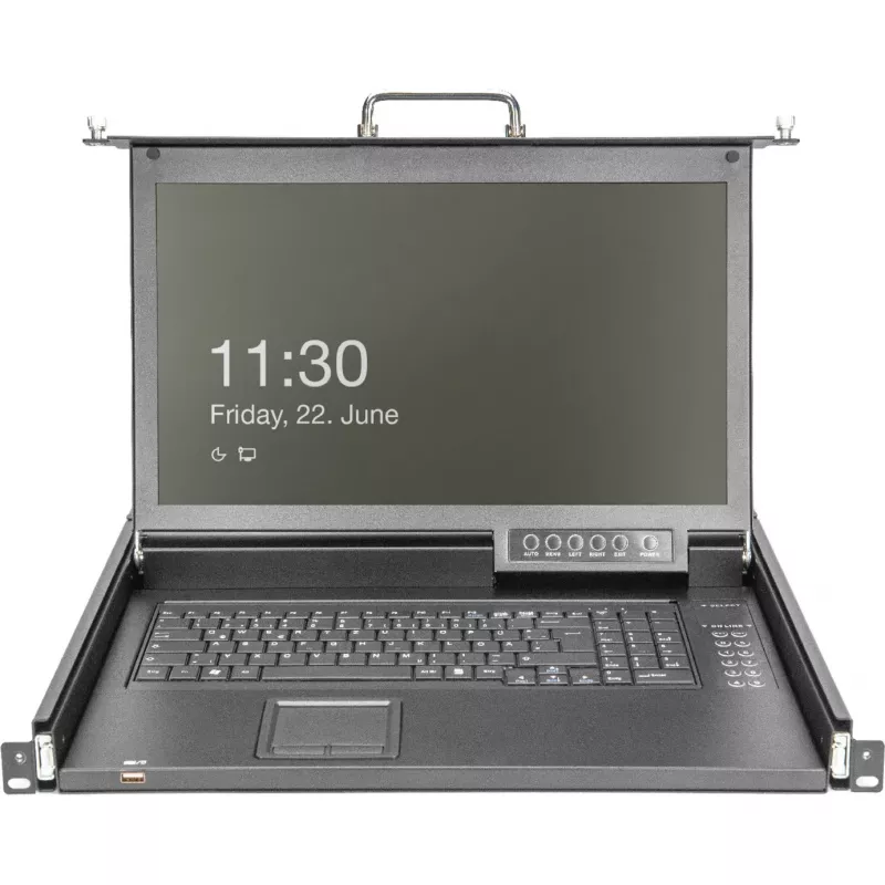 DIGITUS Consola Modular 17 pulgadas LCD HD, KVM VGA de 16 puertos, distribución de teclado alemán