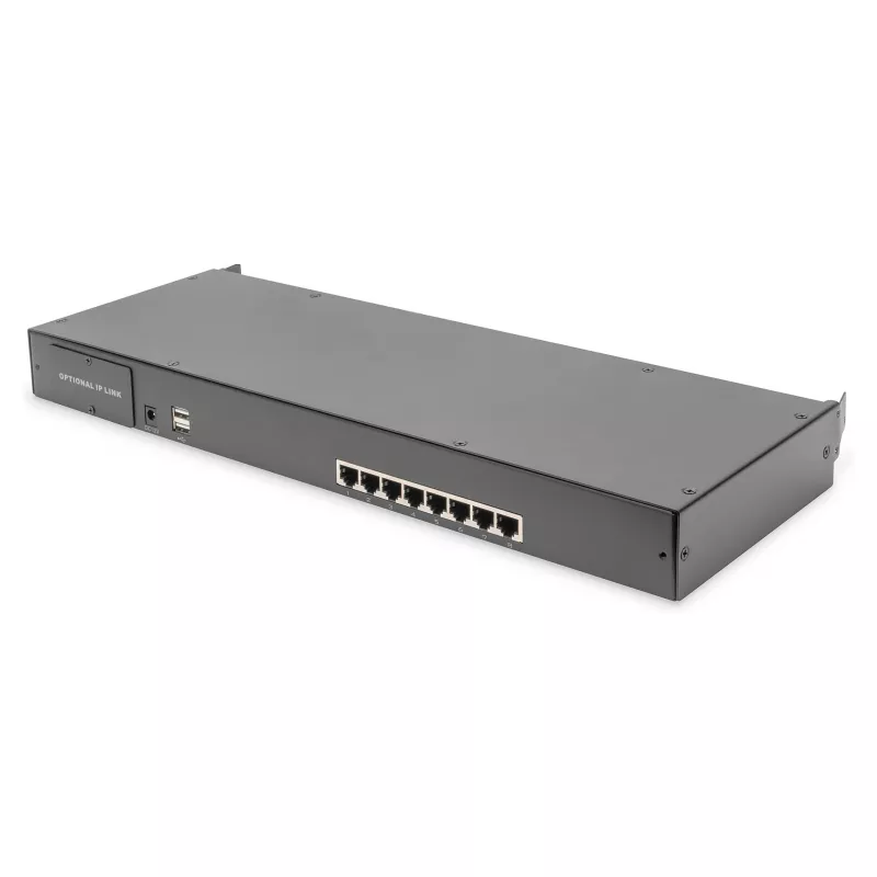 DIGITUS Consola Modular 17 inch LCD HD, KVM CAT5 de 8 puertos, teclado alemán