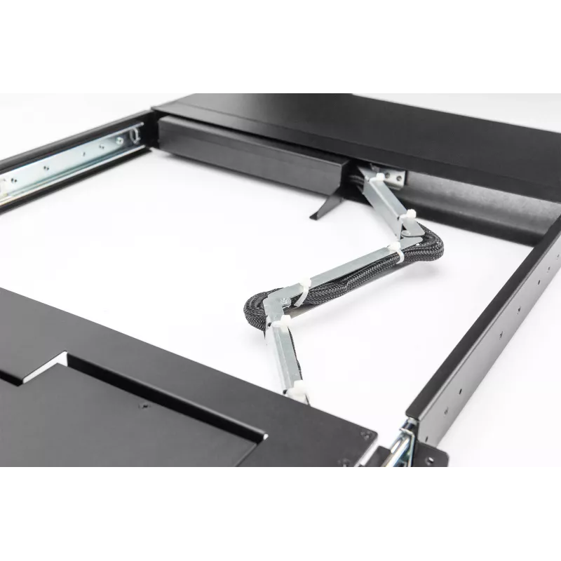 DIGITUS Consola KVM LCD HD modular con TFT de 17 pulgadas, conexión KVM CAT 5 de 16 puertos, touchpad, distribución de teclado alemán