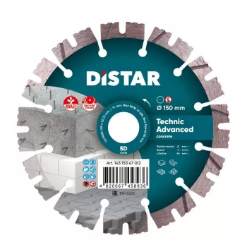 Disco de corte diamantado DISTAR TECHNIC ADVANCED 150 mm x 22,23 mm Segmentado, soldado por láser, para hormigón y piedra