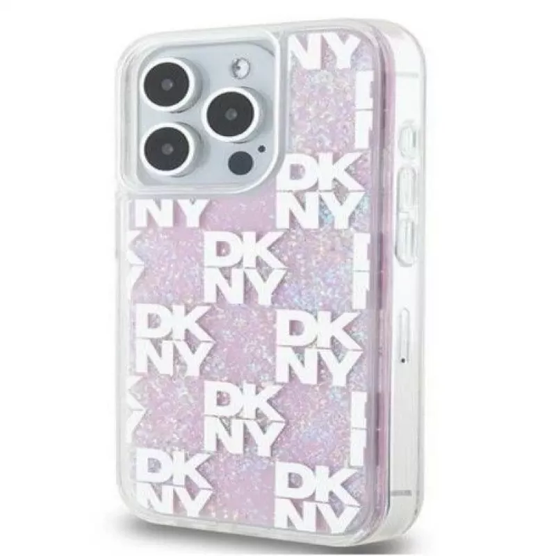 DKNY Funda rígida Liquid Glitter Multilogo para Apple iPhone 15 Pro Max 6,7