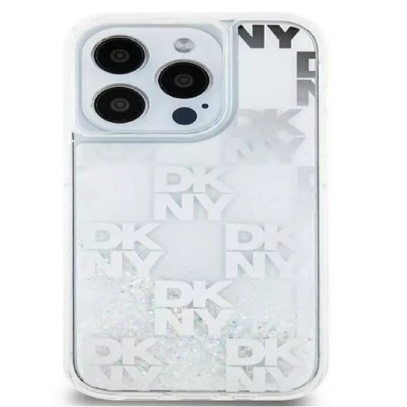 DKNY Apple iPhone 15 Pro Max 6,7 pulgadas Funda rígida Liquid Glitter Multilogo Blanca