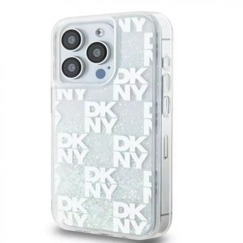 DKNY Apple iPhone 15 Pro Max 6,7 pulgadas Funda rígida Liquid Glitter Multilogo Blanca