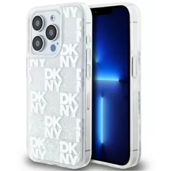 DKNY Apple iPhone 15 Pro Max 6,7 pulgadas Funda rígida Liquid Glitter Multilogo Blanca