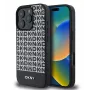 DKNY Funda de piel PU para Apple iPhone 16 Pro con patrón repetido y franja inferior, MagSafe, negra