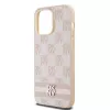 DKNY Funda de piel con patrón mono a cuadros y rayas impresas para iPhone 14 Pro Max - Rosa