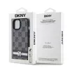 DKNY Funda de piel con patrón monograma a cuadros y rayas impresas para iPhone 15/14/13 - Negra