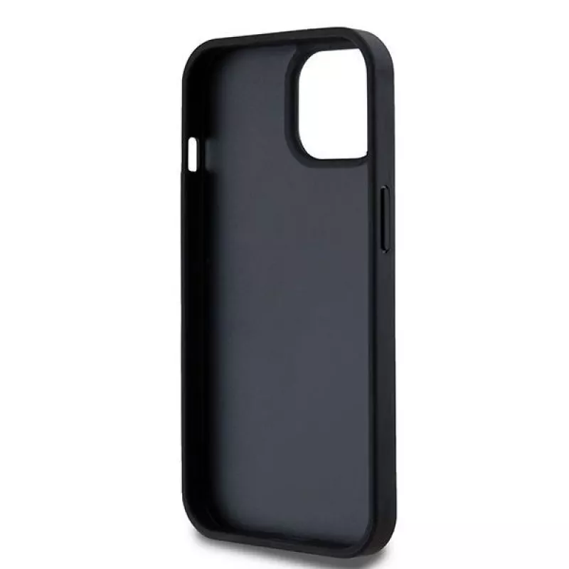 DKNY Funda de piel con patrón monograma a cuadros y rayas impresas para iPhone 15/14/13 - Negra