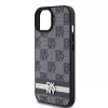 DKNY Funda de piel con patrón monograma a cuadros y rayas impresas para iPhone 15/14/13 - Negra