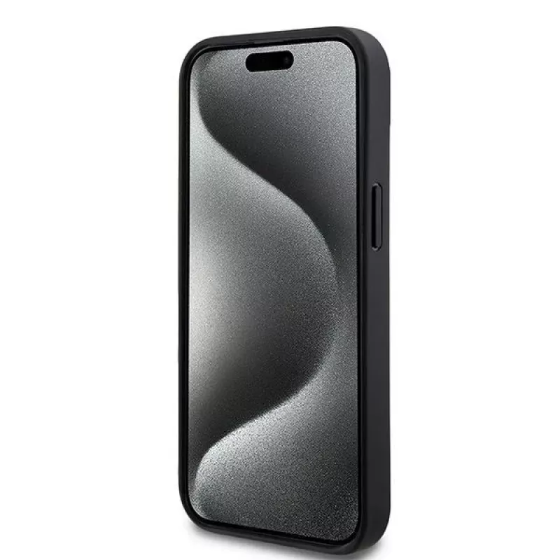 DKNY Funda de piel con patrón monograma a cuadros y rayas impresas para iPhone 15/14/13 - Negra