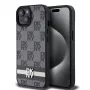 DKNY Funda de piel con patrón monograma a cuadros y rayas impresas para iPhone 15/14/13 - Negra