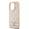 DKNY Funda de piel con patrón mono a cuadros y rayas impresas para iPhone 15 Pro - Rosa