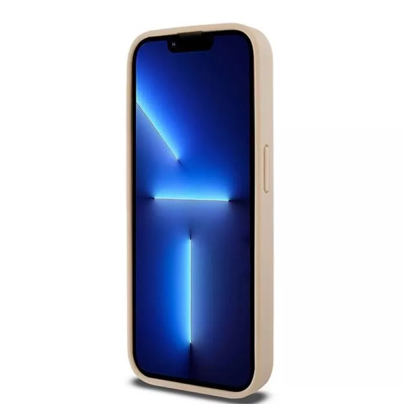 DKNY Funda de piel con patrón mono a cuadros y rayas impresas para iPhone 15 Pro - Rosa