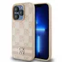 DKNY Funda de piel con patrón mono a cuadros y rayas impresas para iPhone 15 Pro - Rosa