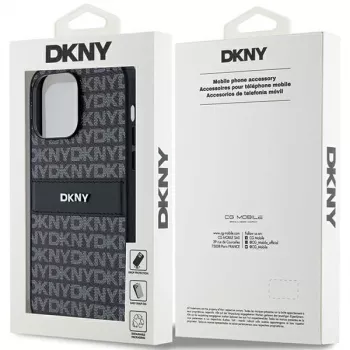DKNY Funda de piel Mono Stripe y logotipo metálico para Apple iPhone 14 Pro - Negra