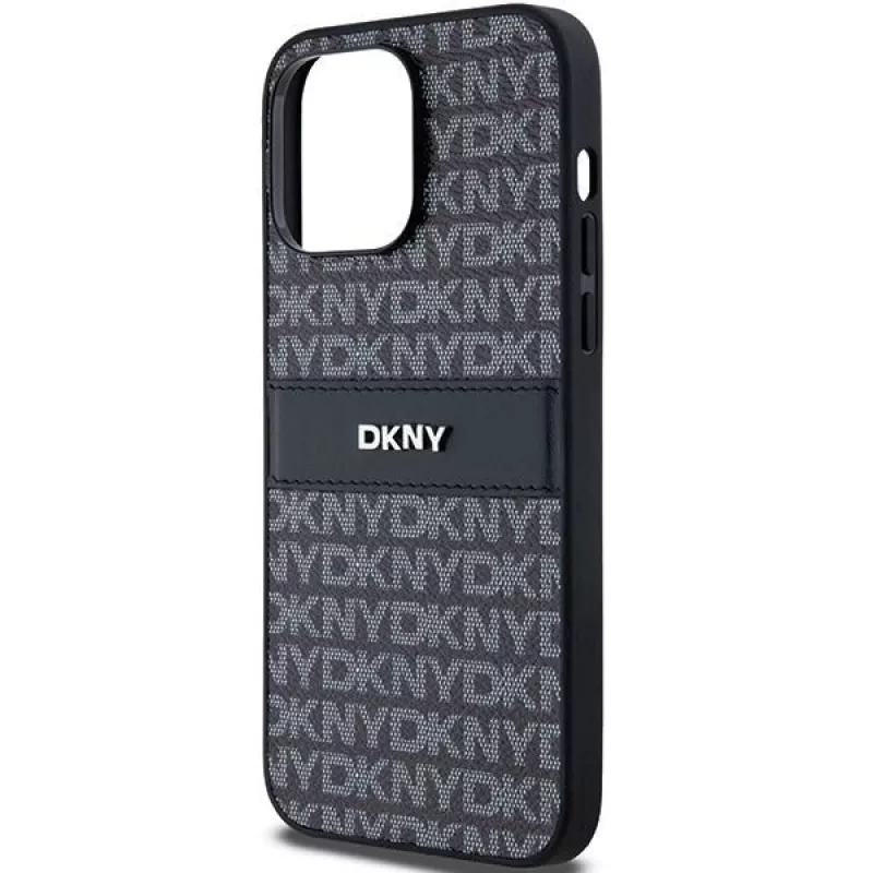DKNY Funda de piel Mono Stripe y logotipo metálico para Apple iPhone 14 Pro - Negra