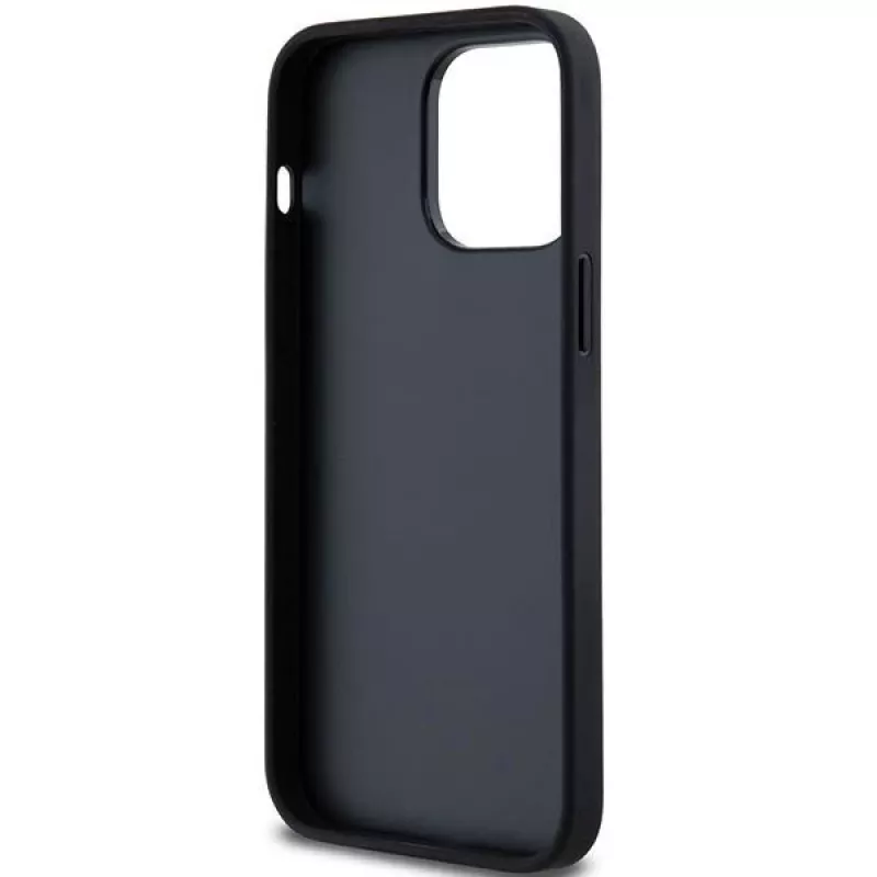 DKNY Funda de piel Mono Stripe con logo metálico para iPhone 14 Pro Max - Negra
