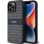DKNY Funda de piel Mono Stripe con logo metálico para iPhone 14 Pro Max - Negra