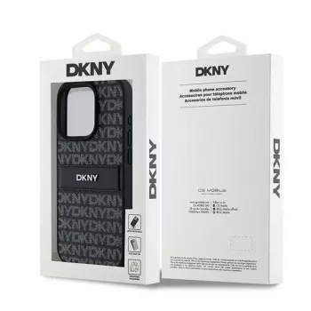 DKNY Funda de piel Mono Stripe con logo metálico para iPhone 15 Pro - Negra