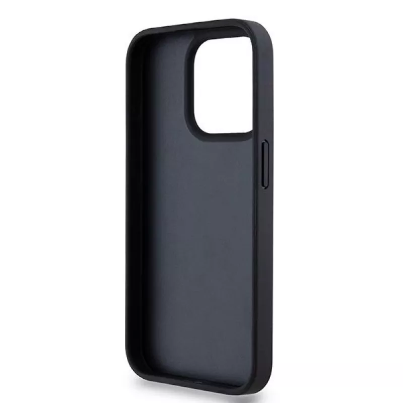 DKNY Funda de piel Mono Stripe con logo metálico para iPhone 15 Pro - Negra