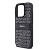 DKNY Funda de piel Mono Stripe con logo metálico para iPhone 15 Pro - Negra