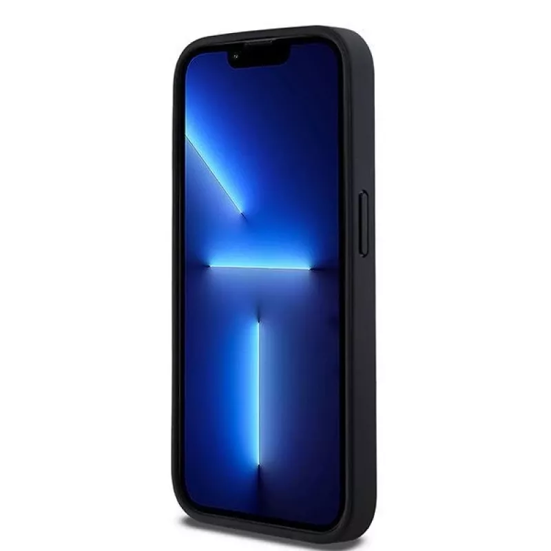 DKNY Funda de piel Mono Stripe con logo metálico para iPhone 15 Pro - Negra