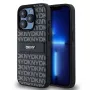 DKNY Funda de piel Mono Stripe con logo metálico para iPhone 15 Pro - Negra