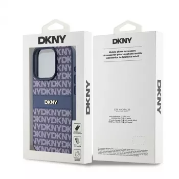 DKNY Funda de piel Mono Stripe y logotipo metálico para iPhone 15 Pro - Azul