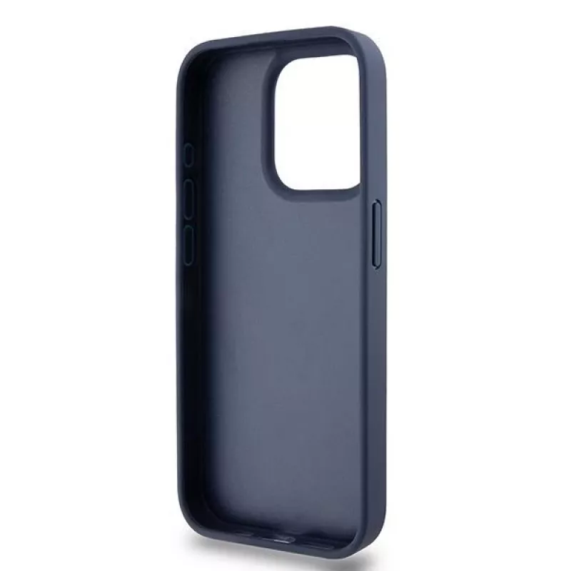 DKNY Funda de piel Mono Stripe y logotipo metálico para iPhone 15 Pro - Azul