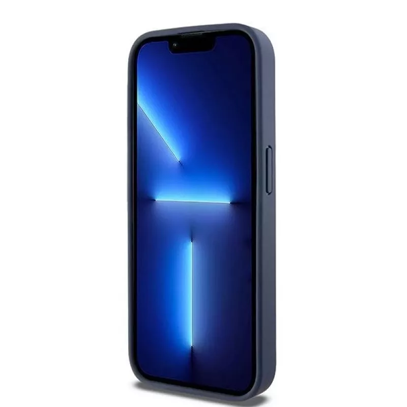 DKNY Funda de piel Mono Stripe y logotipo metálico para iPhone 15 Pro - Azul