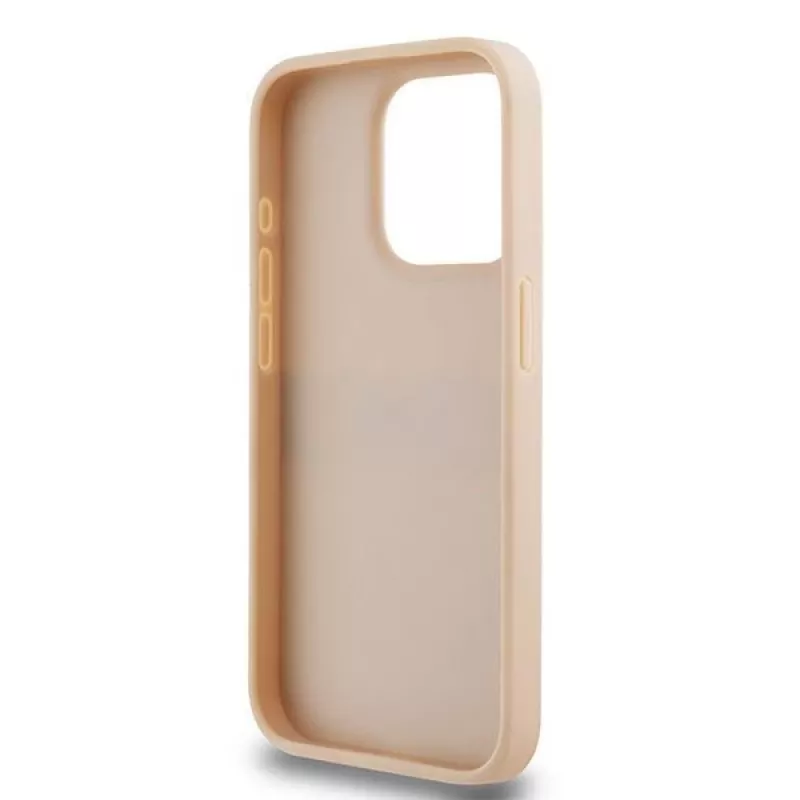DKNY Funda de piel Mono Stripe con logo metálico para iPhone 15 Pro - Rosa