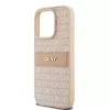 DKNY Funda de piel Mono Stripe con logo metálico para iPhone 15 Pro - Rosa