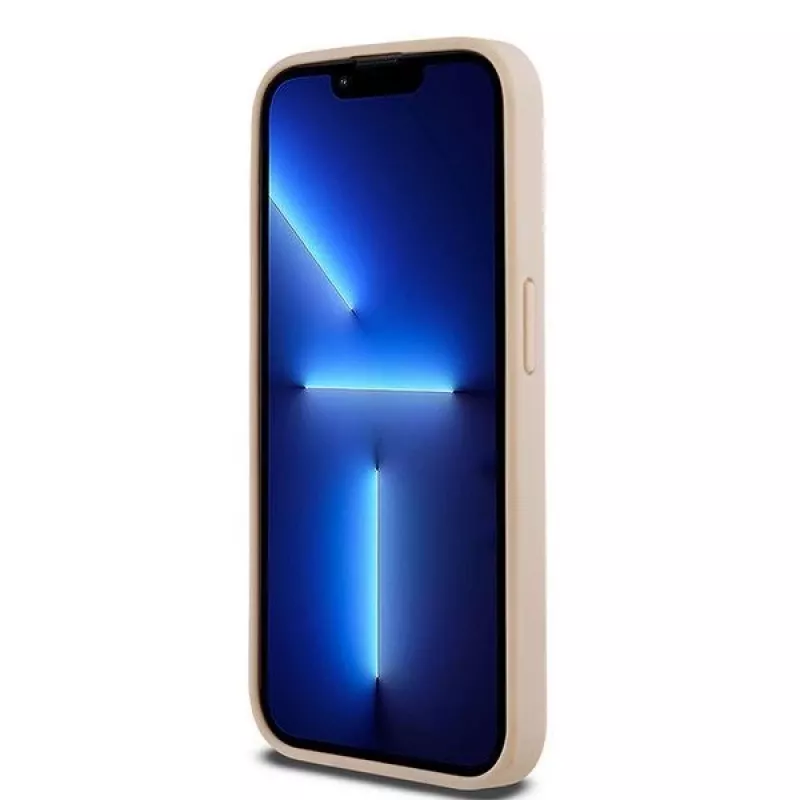 DKNY Funda de piel Mono Stripe con logo metálico para iPhone 15 Pro - Rosa