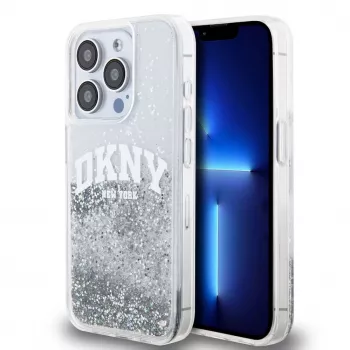 DKNY Funda Liquid Glitter Arch Logo para iPhone 14 Pro transparente