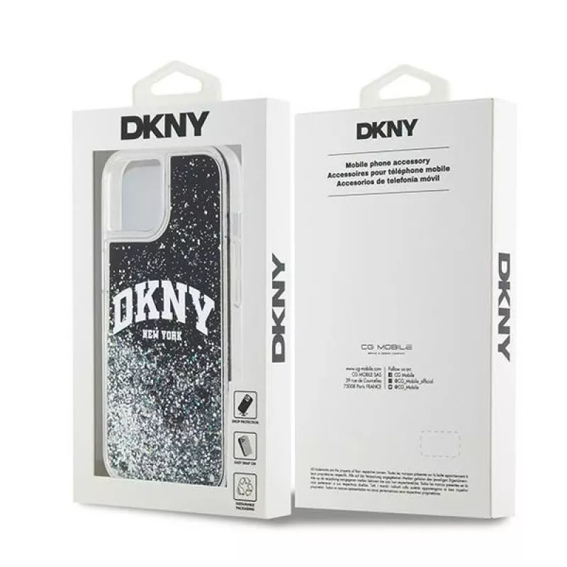 DKNY Liquid Glitter Big Logo Funda para iPhone 14/15/13 - Negra
