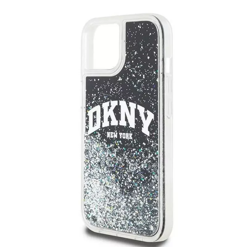 DKNY Liquid Glitter Big Logo Funda para iPhone 14/15/13 - Negra