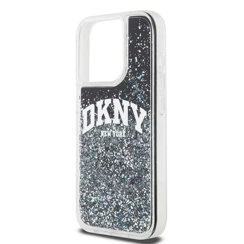 DKNY Funda Liquid Glitter Big Logo para iPhone 14 Pro - Negra