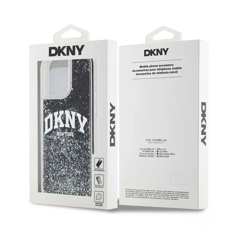 DKNY Funda Liquid Glitter Big Logo para iPhone 14 Pro Max - Negra