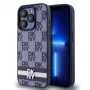 Funda de piel PU DKNY con estampado de cuadros y rayas para iPhone 15 Pro Max azul