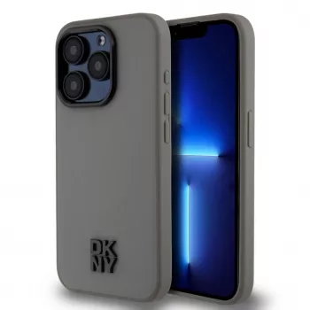 DKNY Funda MagSafe de piel sintética Stack Logo para iPhone 15 Pro Max - gris