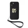 DKNY Funda con correa de muñeca de piel PU Stack Logo para iPhone 13 - negra