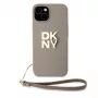 DKNY Funda con correa de muñeca de piel sintética Stack Logo para iPhone 13 Pro Max beige