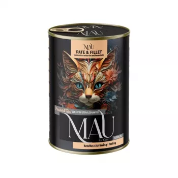 DOLINA NOTECI MAU Paté y filete para gatos esterilizados con pato, arándanos y melisa - Comida húmeda para gatos - 400g