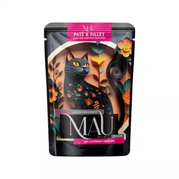 DOLINA NOTECI MAU Paté y filete Sterilised de ganso con conejo y frambuesas - Comida húmeda para gatos - 85g